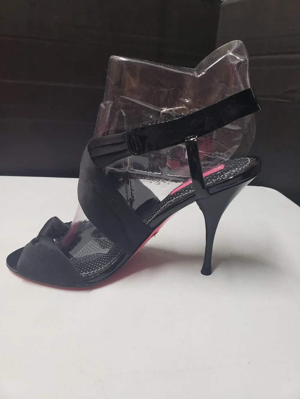 Betsey Johnson Black Satin Strappy Stiletto Sandals